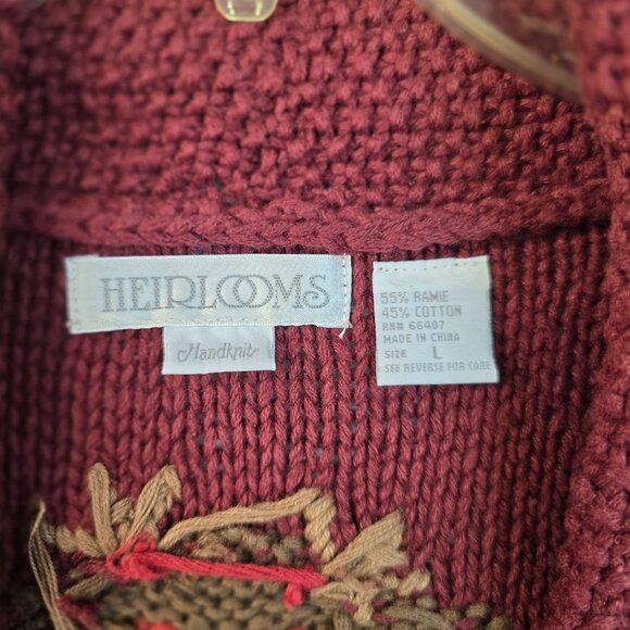 Handknit Sweater Vest Size Large Floral Embroidery Vintage Deadstock Brick Red - Picture 5 of 9